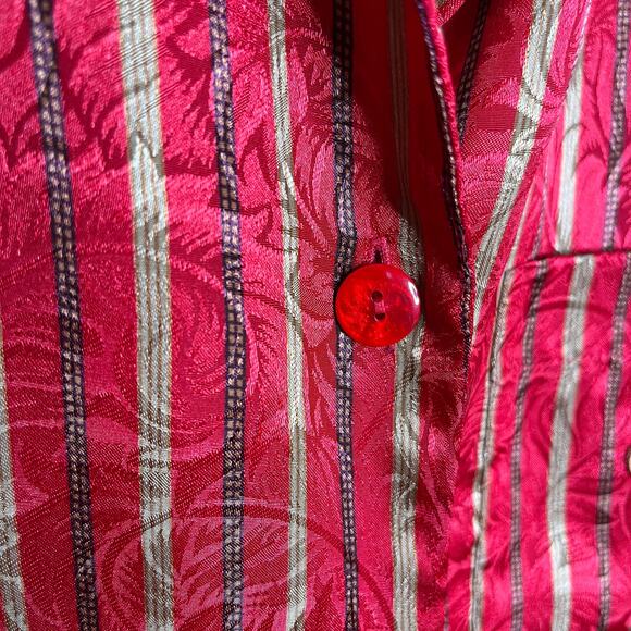 Victoria's Secret Satin Sleep Shirt Dress Long Sleeve Button Down Striped Red S - Picture 4 of 8